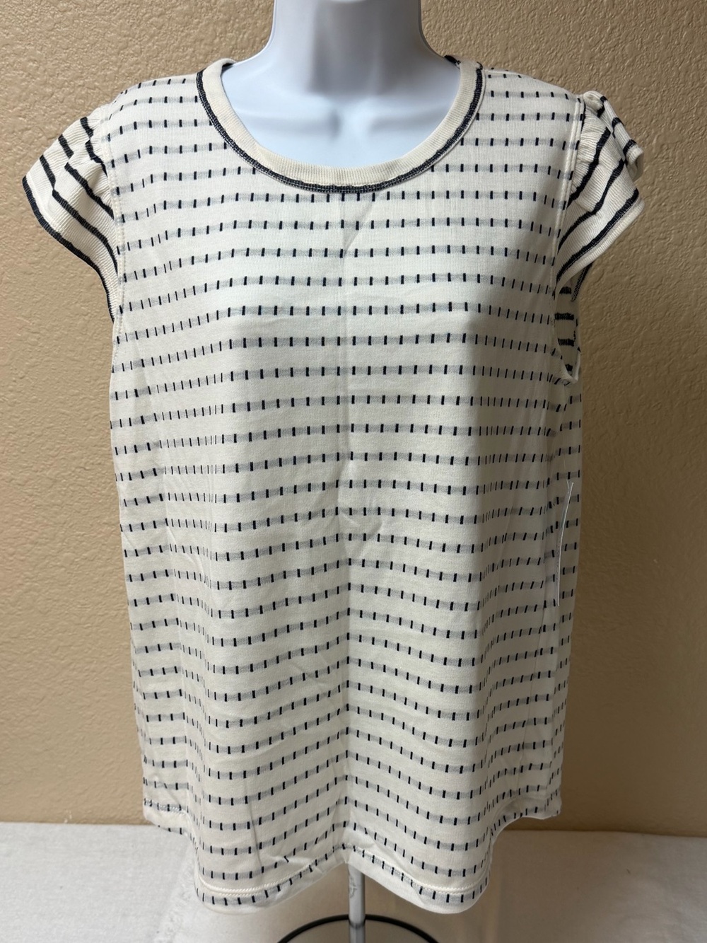 4/$20 Staccato Cream and Navy Striped Cap Sleeve Top - Classic Women's Tee